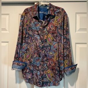 Robert Graham men’s multicolor Paisley Flip Cuff button-down dress shirt sz 1XL